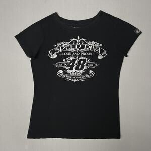 Jimmie Johnson Shirt Womens L Black NASCAR Racing 48 Chase Authentics Speed Diva